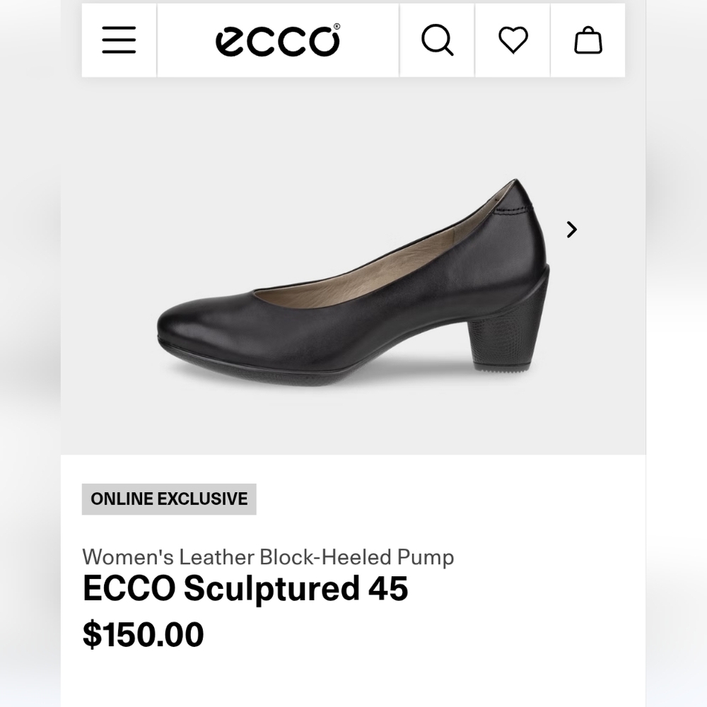 Ecco Sculptured 45 Black Leather Block Heel Pumps Size EU39 / US 8-8.5